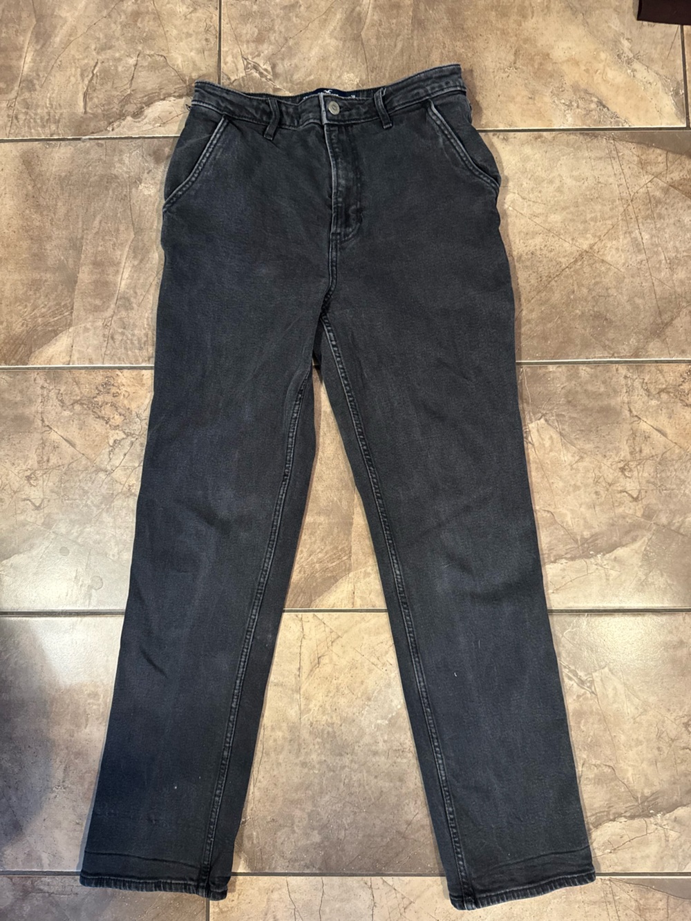 Hollister Black ultra high rise stacked vintage straight denim jean